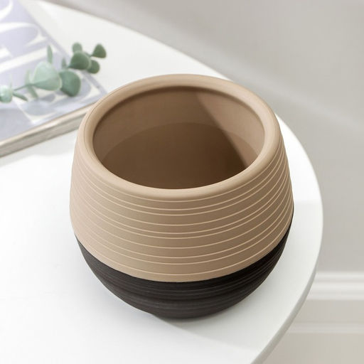 Горшок для цветов с поддоном СибПолимер «Дуэт», 500 мл, пластиковый, шоколадный-кофе с молоком