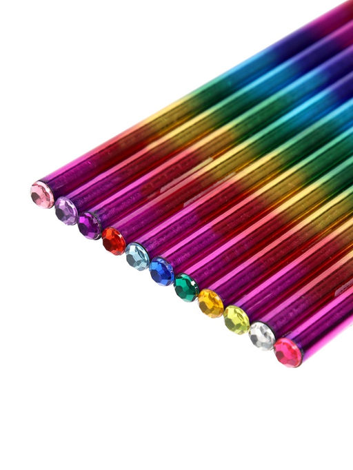 Цена за 12 шт. Карандаш чернографитный, НВ, заточенный, корпус радуга, голография, со стразой