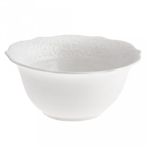 "Русь" Салатник фарфоровый 580мл, д15,7х7,3см, белый, рельефный декор, волнистый край (Китай)