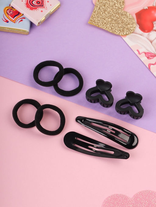 Цена за 12 шт. Набор для волос «Эстер»: 10 резинок, 2 см, 4 краба 2 см, 2 невидимки 6 см, сердце, чёрный