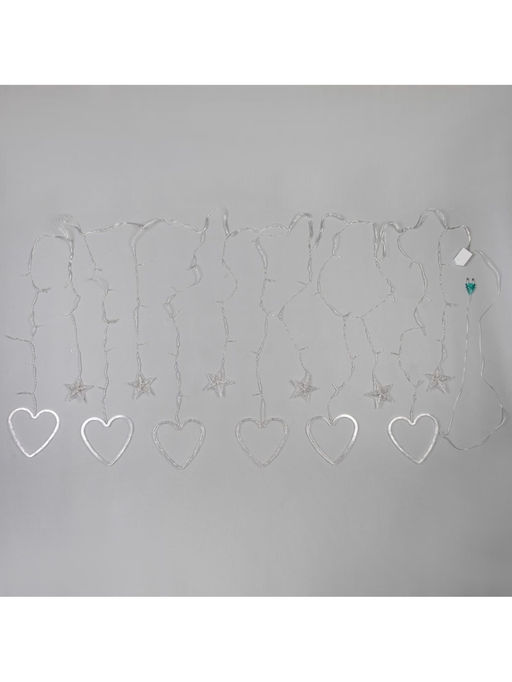 Гирлянда Бахрома 2.4?0.9 м с насадками Сердце, IP20, прозрачная нить, 186 LED, свечение белое, 8 режимов, 220 В - Luazon lighting фото 12
