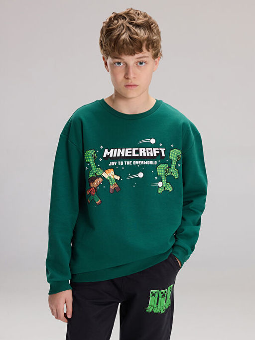 Bisiklet Yaka Minecraft Bask?l? Erkek ?ocuk Sweatshirt