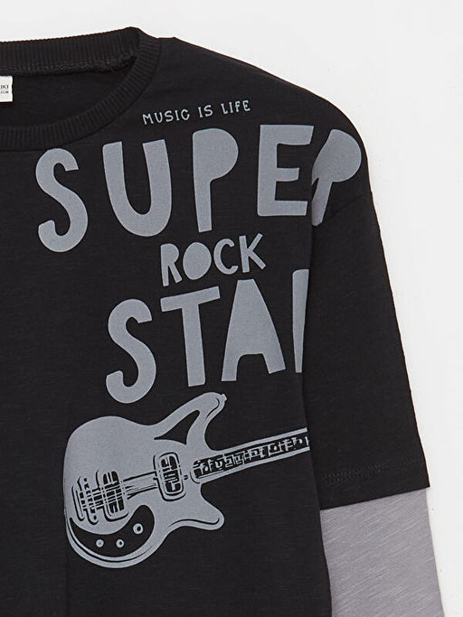 Bisiklet Yaka Bask?l? Uzun Kollu Erkek ?ocuk Ti??rt - Waikiki фото 2