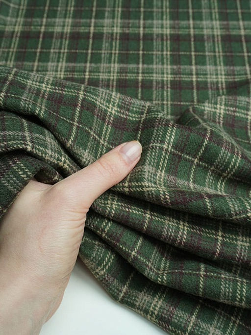 Шерсть пальтово-костюмная Твид Клетка цв.бежево-сливовый на зеленом, ш.1.5м, шерсть-50%, п/э-50% - Купава фото 3