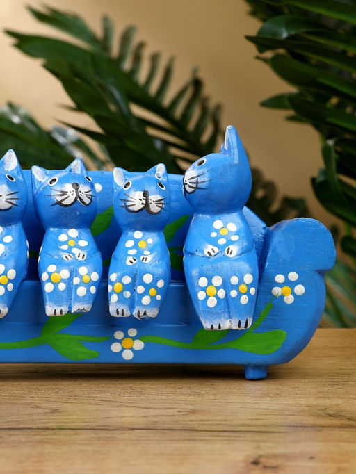 Сувенир «Кошачье семейство», 20×5×10 см, дерево, синий