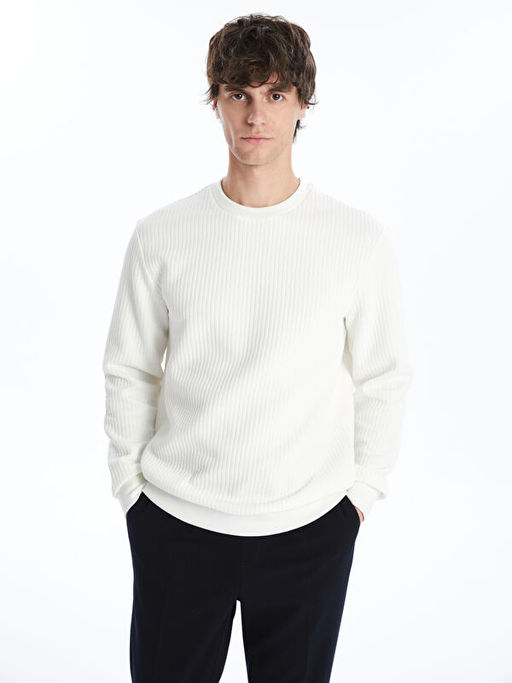 Bisiklet Yaka Uzun Kollu Erkek Dokulu Sweatshirt