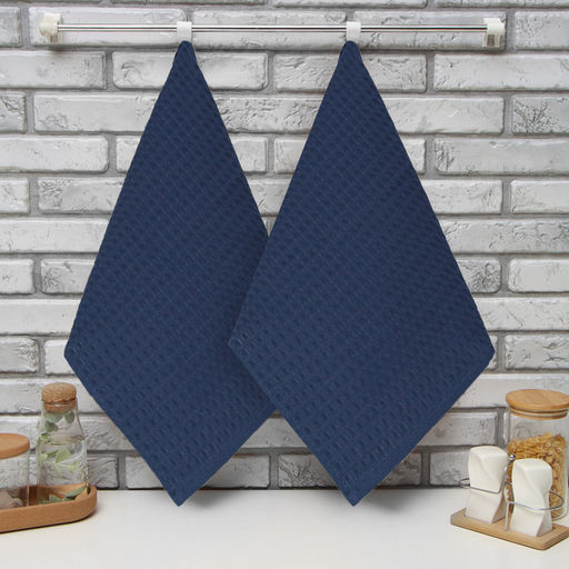 Набор Кухонных полотенец Доляна, цвет индиго, 35х60см-2шт, 100% хлопок, вафля, 220 гр/м2  фото 6