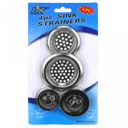 Набор для раковины 4 предмета: пробка-сетка для раковины из нержавеющей стали - 2 штуки: д6см, д7,5см ; пробка резиновая - 2 штуки: д3,5см, д4,5см, на картоне (Китай)