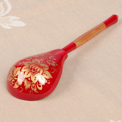 Цена за 10 шт. Ложка деревянная «Золотая кудрина», полубаская, 19×6 см, МИКС