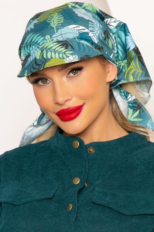 Косынка из натурального хлопка с козырьком (розы, белая) - Lt collection фото 9