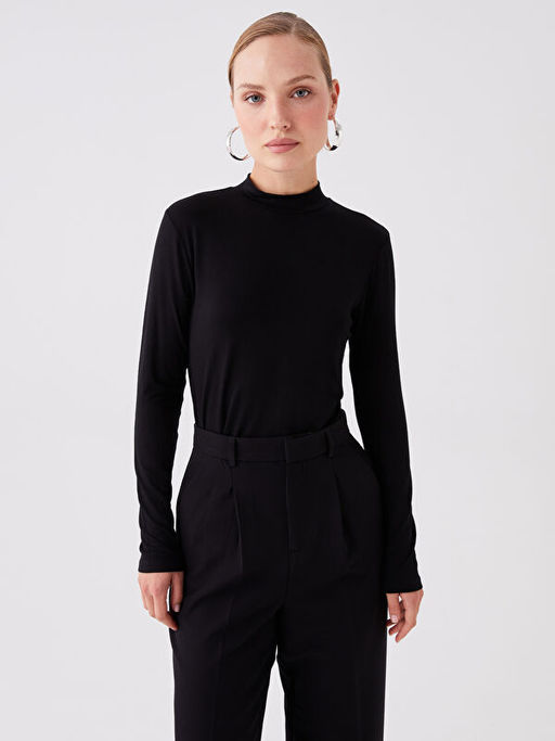 Dik Yaka D?z Uzun Kollu Kad?n Ti??rt