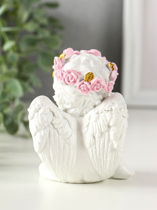 Фигурка светящаяся полистоун Ангел - воздушный поцелуй в форме сердца, белый, 6.8?6?7.3 см