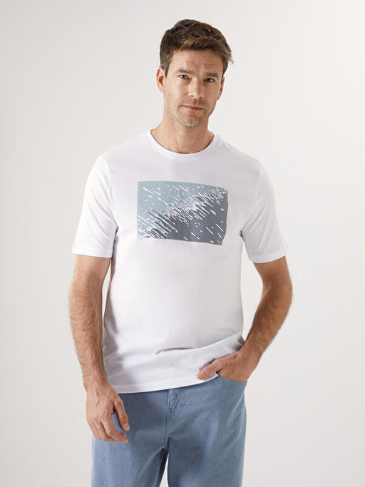 Bisiklet Yaka K?sa Kollu Bask?l? Penye Erkek Ti??rt