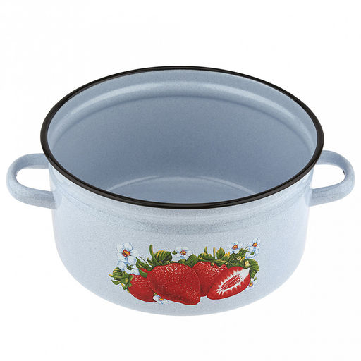 Сочная клубника Кастрюля эмалированная 5,5л, форма цилиндрическая, металлическая крышка, металлические ручки, белый рябчик (Россия) - Домашняя мода фото 3