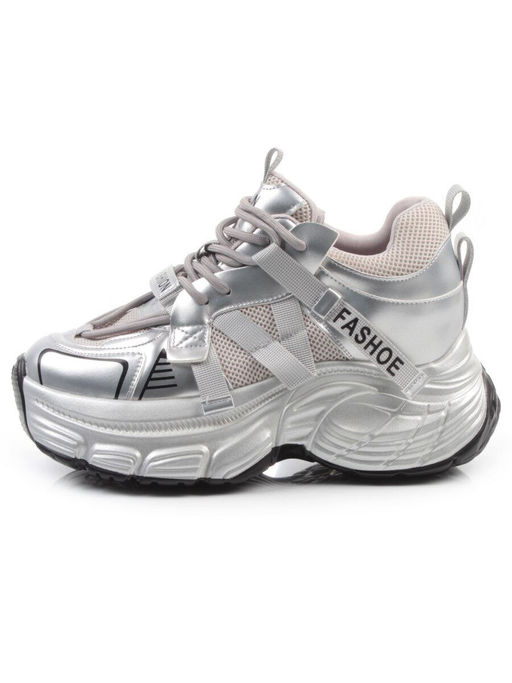 03-18C GREY/SILVER Кроссовки женские (натуральная кожа, искусственная кожа)