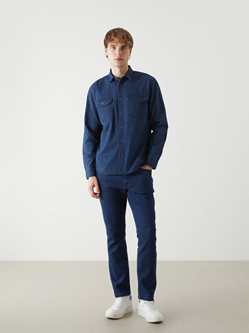 Regular Fit Uzun Kollu Erkek Jean G?mlek