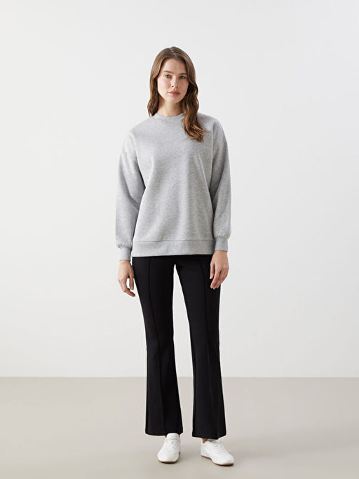 Parlak G?r?n?ml? Oversize Kad?n Kal?n Sweatshirt Tunik