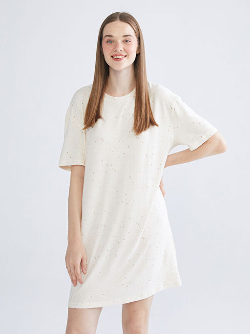 Bisiklet Yaka Bask?l? Kad?n Gecelik