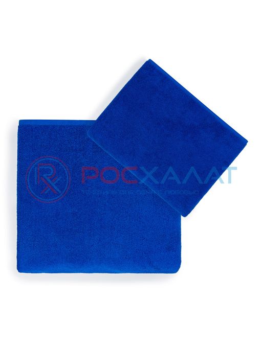 Махровое полотенце без бордюра синее ПМ-89 70х140