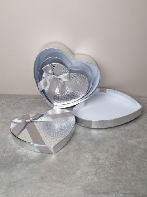 Коробка подарочная Сердце 3 штуки 22х20х9 см / 3405-03 /уп 36/серебро - ГалеонТрейд фото 5