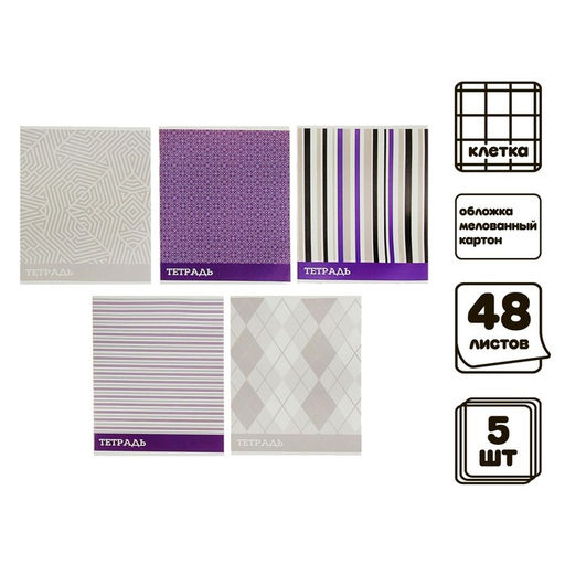 Комплект тетрадей, 48 листов в клетку, Calligrata «Стильные узоры»
