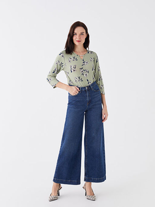 Bisiklet Yaka ?i?ekli Kad?n Bluz