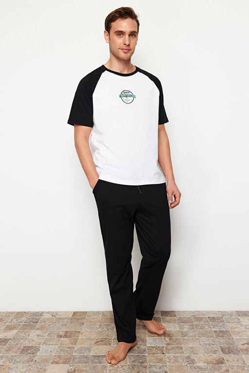 Siyah Beyaz Bask_l_ Reglan Kol Regular Fit _rme Pijama Tak_m_ TMNSS24PT00014 - Trendyolmilla фото 2