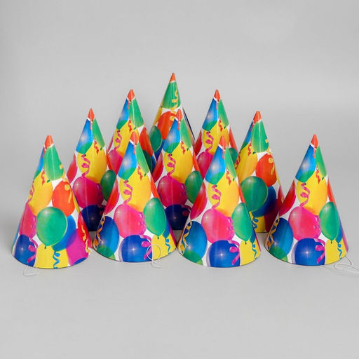 Цена за 10 шт. Колпак праздничный бумажный «Праздник», шарики и серпантин
