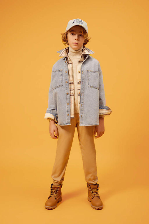 Джинсовая рубашка оверсайз с длинными рукавами для мальчика - Defacto фото 2