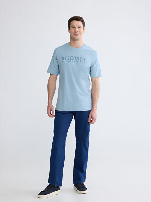 Bisiklet Yaka Bask?l? Penye Erkek Ti??rt