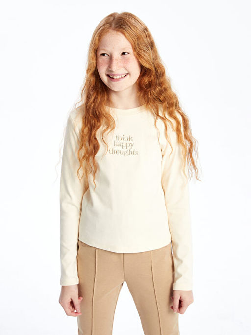 Bisiklet Yaka Nak??l? Uzun Kollu K?z ?ocuk Ti??rt