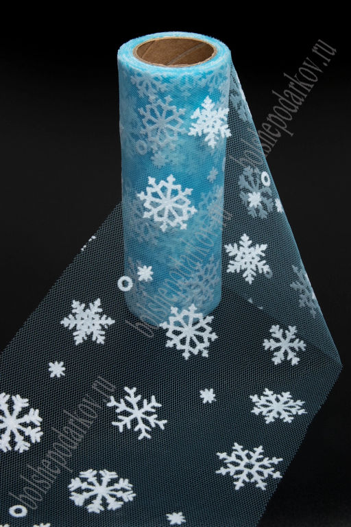Фатин Снежинки 15 см*10 ярд (SF-7523) голубой - Больше подарков фото 2