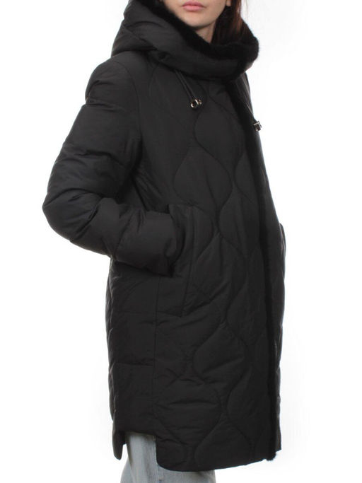 310 BLACK/BLACK Пальто зимнее стеганое женское (200 гр. холлофайбер, натуральная норка) - Fashion фото 2