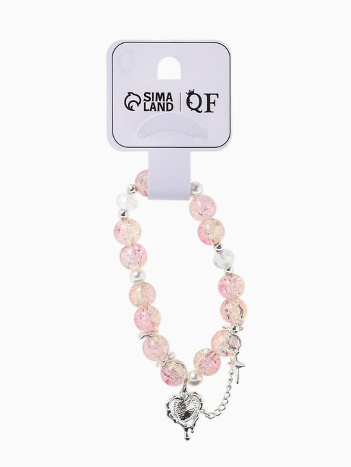 Браслет с подвесками "Сахарный" сердце, искра. шар № 10/8, цвет розово-бежевый в серебре