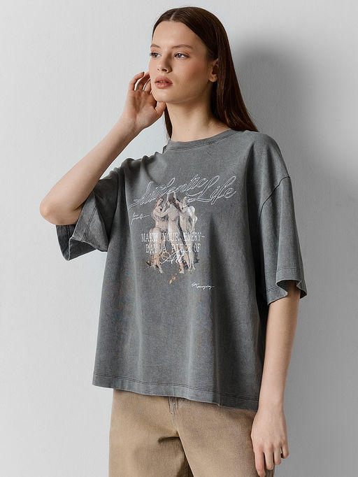 Футболка женская серая оверсайз