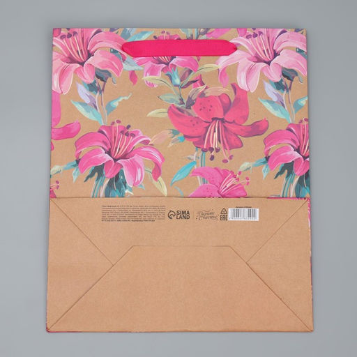 Цена за 2 шт. Пакет подарочный крафтовый, упаковка, «Цветы», ML 23×27×11.5 см