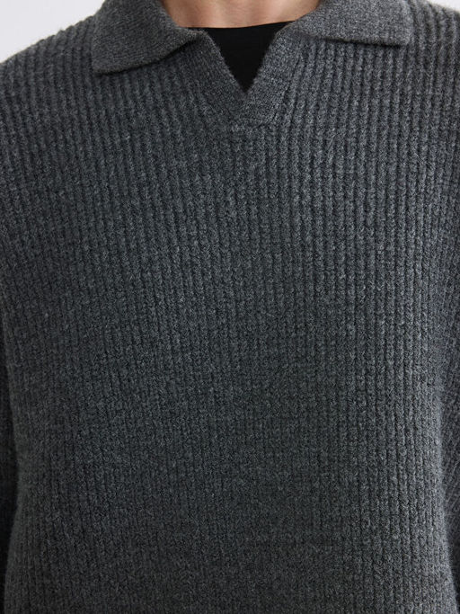 Polo Yaka Fitilli Erkek Triko Kazak