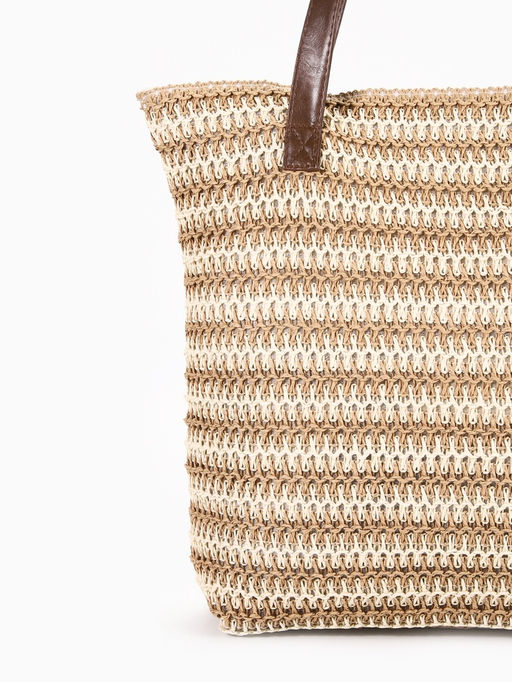 Сумка пляжная на молнии, на подкладке, бежевая/коричневая - Simaland фото 2