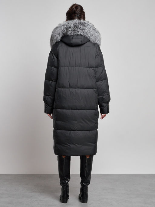 Пальто утепленное с чернобуркой зимнее женское черного цвета 133156Ch - Visdeer фото 20