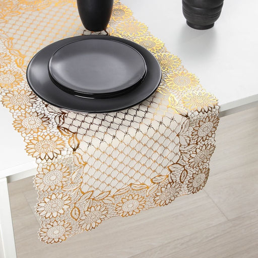 Дорожка сервировочная на стол «Букет», ажурная, 84×40 см, ПВХ, золотая