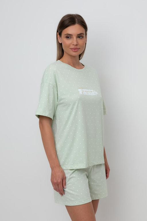 Е 20143/пастельно-зеленый,горошек пижама жен