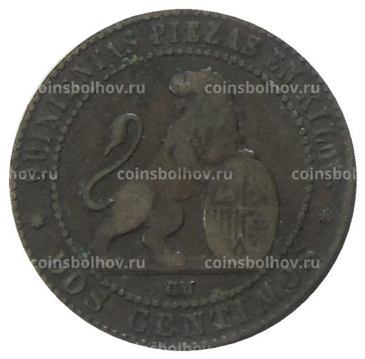 Монета 2 сентимо 1870 года Испания