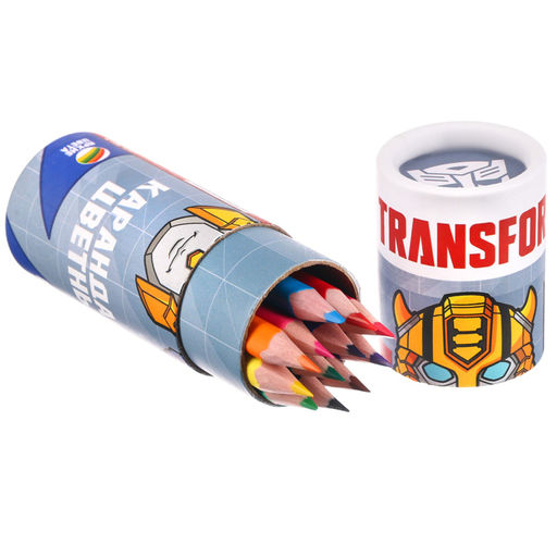 Карандаши цветные в тубусе МИНИ, 12 цветов, Transformers - Hasbro фото 4