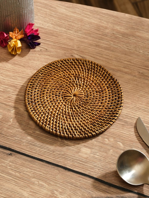 Салфетка сервировочная плетёная круглая, 15×15×0.5 см, ротанг