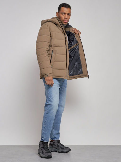 Куртка спортивная мужская зимняя с капюшоном коричневого цвета 8357K - Wonderrman фото 13