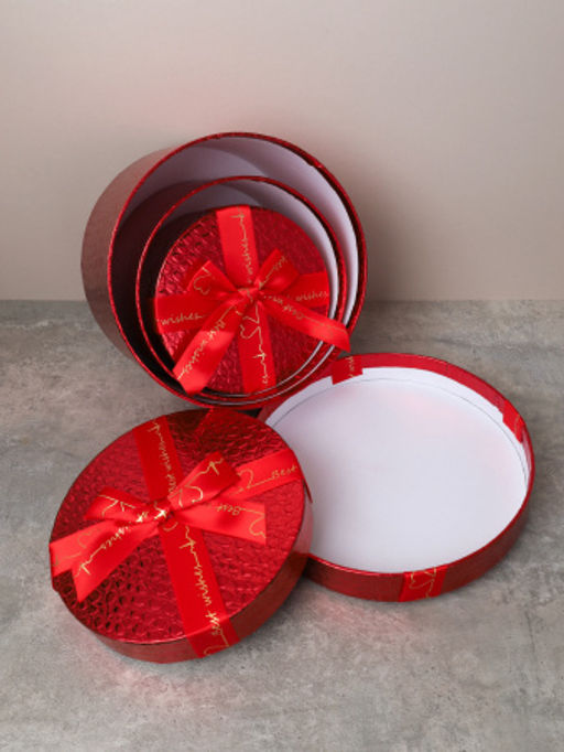 Коробка подарочная круглая 3 штуки 20х20х11 см / 3406-02 /уп 30/красная - ГалеонТрейд фото 5
