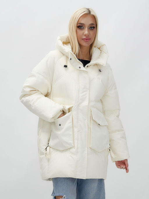 Куртка летучая мышь женская с капюшоном зимняя бежевого цвета 9617B - Mtforce фото 11