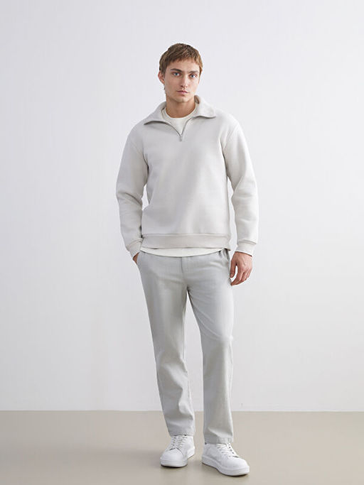 Fermuarl? Dik Yaka Erkek Kal?n Sweatshirt