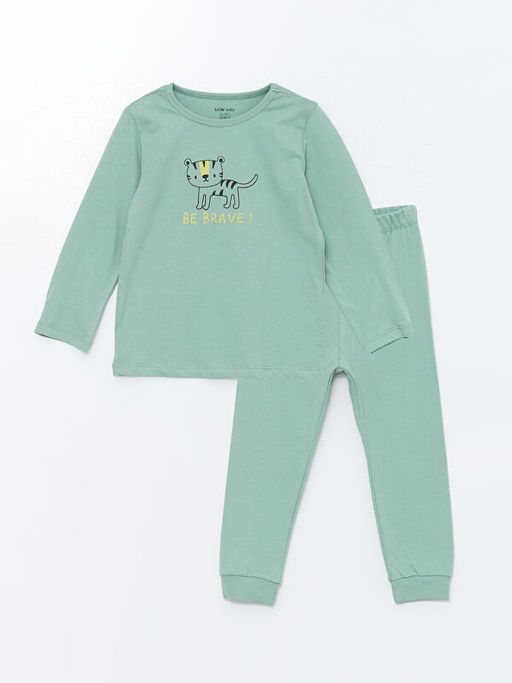 Bisiklet Yaka Uzun Kollu Bask?l? Erkek Bebek Pijama Tak?m?