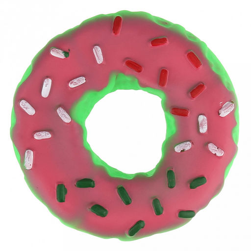 Игрушка для собаки "Пончик" д14см, h3см, с пищалкой, ПВХ, фактурная, цвета микс (розово-зеленый, желто-розовый), "Пэт тойс (Pet toys)" (Китай)